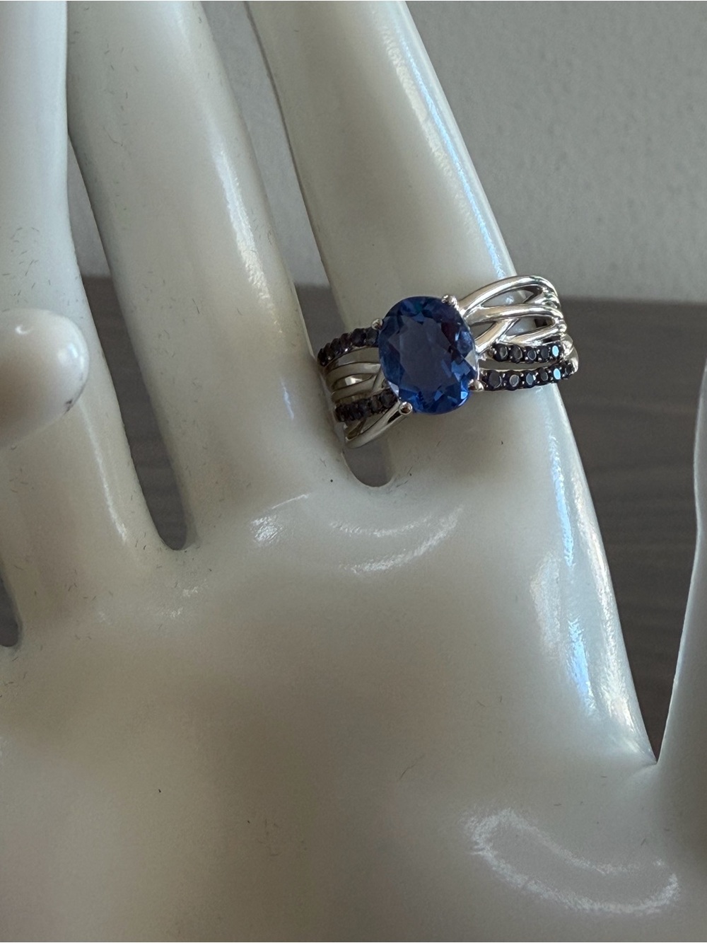 Sterling Silver Oval Blue Topaz Ring with Iolite Accents